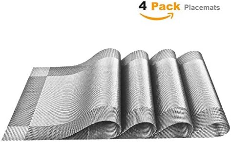 Placemats, Easome Washable Stain-resistant Woven Vinyl Kitchen PVC Non-slip Insulation Placemats Set of 4 ( Sliver) )