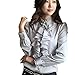 Little Hand Women's Satin Tops Flouncing Blouse Button Ruffle Shirt