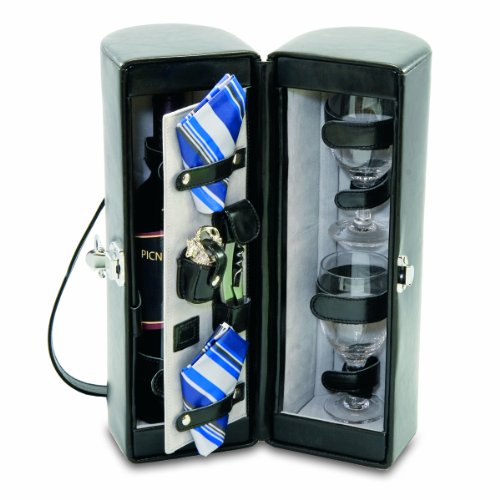 Picnic Time Harmony Insulated Single-Bottle Wine Case with Deluxe Wine/Cheese Service for Two, Black