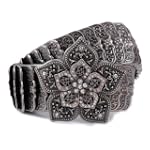 Elastic Seguent Metal Chain Belt with Rhinestone Flower Buckle