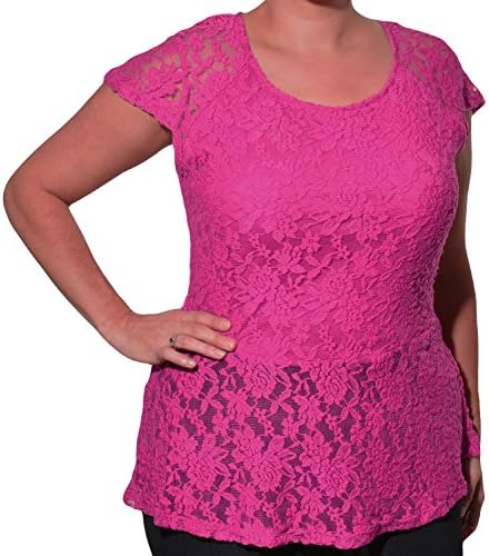 Floral Lace Peplum Stretch Top (Purple, 1X)