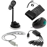 51UQsGJqrrL. SL160  GTMax 5pcs  USB 1.3MP Digital Still/Video Camera/Webcam + USB Handheld Trackball Finger Mouse + USB/PS2 Flexible Silicone Keyboard + 3 LED USB Flexible Laptop Light (Silver) + USB 2.0 4 Port Hub Octopus