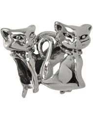 Authentic Biagi Sterling Silver Two Cats Charm with Clear Cubic Zirconia fits European Charm Bracelets