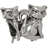 Authentic Biagi Sterling Silver Two Cats Charm with Clear Cubic Zirconia fits European Charm Bracelets