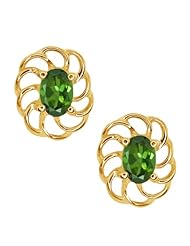 0.80 Ct Oval Green Tourmaline 18k Yellow Gold Earrings
