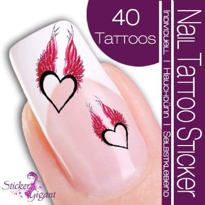 Nail Tattoo Herz mit Fl&uuml;gel - gezeichnet Preisvergleich