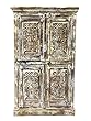 Antique Distressed Cabinet Chest Cupboard Floral Carved Armoire Indian Furniture