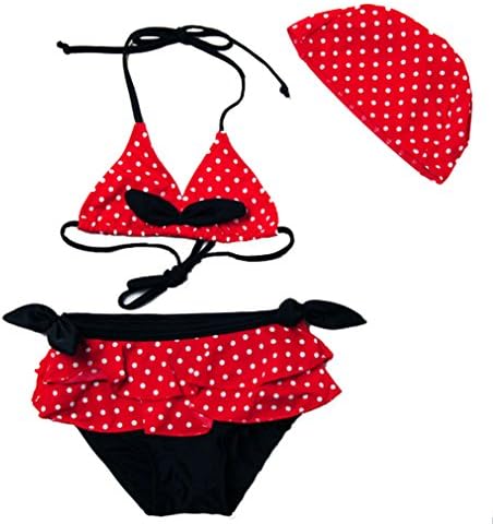 Baby Girls Polka Dot Bowknot 3 Piece Bikini Swimsuit Swimwaer (S (height:29.5"-35.4"))