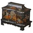Handmade Black Leather Painted Gold Peony Pagoda Shaped 12" Storage/Gift Box