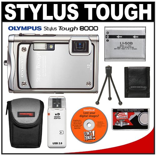 Olympus Stylus TOUGH-8000 Shockproof & Waterproof Digital Camera (Silver) + Spare Li-50B Battery + Case + Cameta Bonus Accessory Kit