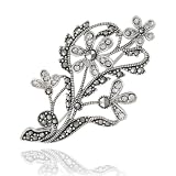 Sterling Silver Marcasite and Crystal Flower Pin