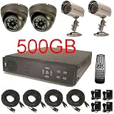 USA Security Store --- CCTV 4 High Resolution CCD Day/Night Vision Color Vandal Dome and bullet Cameras with 4 CH Security Surveillance DVR System Built-in 500GB HDD, Included 4x65FT video cables and Power Supplies KIT