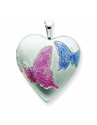 Sterling Silver 20mm with Enameled Butterflies Heart Locket