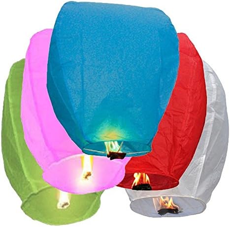 Chinese Flying Sky Lanterns, 10 Pack Assorted, 100% Biodegradable, Fully Assembled And Fuel Cell Attached