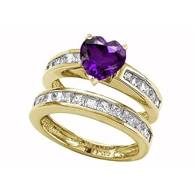 3.50 cttw Sterling Silver 14K Yellow Gold Plated Genuine Heart Shape Amethyst... by Finejewelers
