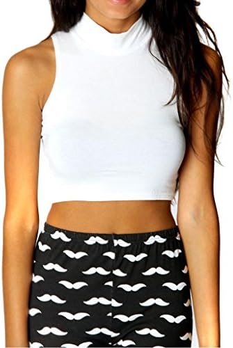 Choies Women's Plain Sleeveless Roll Neck Tight Fit Crop Top