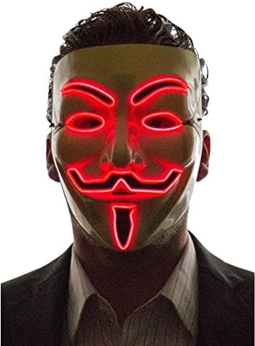 Alohaa Halloween Mask, Men's Light Up V for Vendetta, Guy Fawkes Mask, One Size(red)