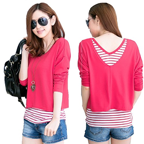 MAXIA Infinity ボーダー 重ね着トップス レディース ブラック ネイビー ピンク M L 長袖