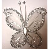 Gift Square 3" Organza Butterfly Clip Wedding Favor 20 Pack - Silver and White