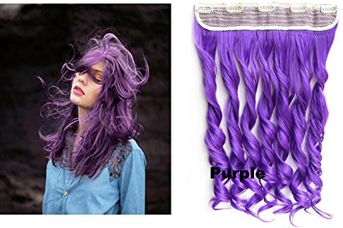 Beauty Wig World 23Inch 130gr One Piece Colorful Curly 3/4 Head Synthetic Clip On/in Hair for Halloween Cosplay Color#Purple