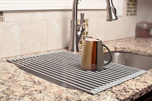 Over the Sink Multifunction Roll-Up Gray Dish Drying Rack