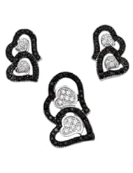 Zirconia by Debbie 925 Silver Black and Clear Quadruple Heart Set