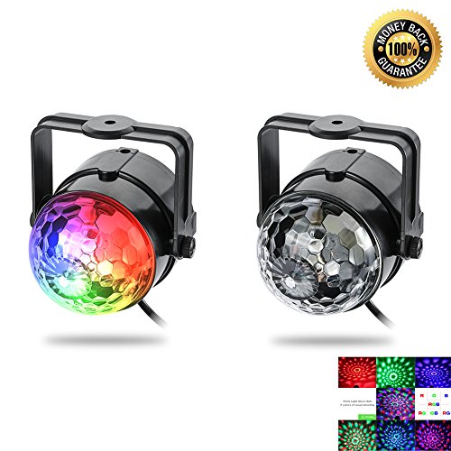 VIIVRIA 2PCS 3W RGB Sound-activated Stage LED Crystal Magic Rotating Ball Effect Led Stage Lights For KTV Xmas Party Wedding Holiday Show Club Pub Disco DJ