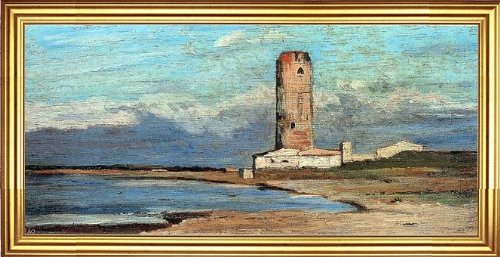 Giovanni Fattori La Torre Rossa (also known as La Torre del Marzocco) - 15" x 30" Framed Premium Canvas Print