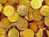 IMAGE OF Chocolate Foil Coins - Gold, Small, 1.00 inches, 5 lb bag