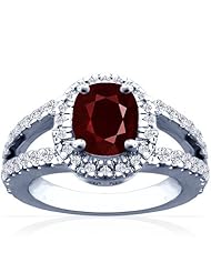 14K White Gold Cushion Cut Ruby Ring With Sidestones