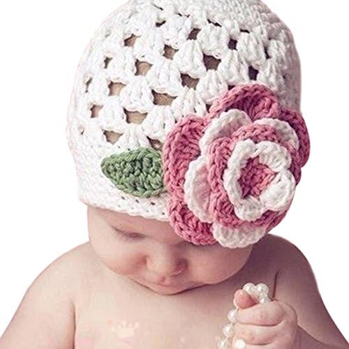 Baby Flower Crochet Beanie Baby Gril Winter Knit Hat (White)