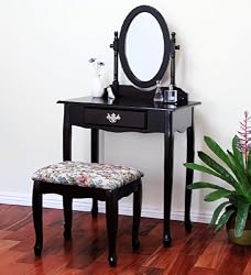 Frenchi Furniture 3 pcs Vanity Set with Queen Anne Design Rich Cherry Finish