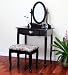 Frenchi Furniture 3 pcs Vanity Set with Queen Anne Design Rich Cherry Finish