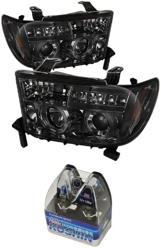 Carpart4u Toyota Tundra / Toyota Sequoia Halo LED Projector Headlights & Koshin Platinum White Halogen Light Bulbs package