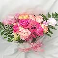 母の日に送料無料カーネーション５本・バラ３本に季節の花のピンク系花束10時までのご注文で即日発送可能（休業日は不可）