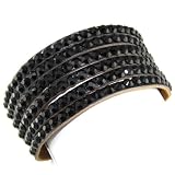 Black Ice Quintuple Strand Crystal On Faux Suede Band Bracelet With Button Clasp