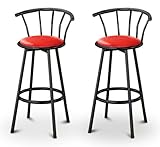 2 Glitter Red Vinyl Specialty / Custom Black Barstools with Backrest Set