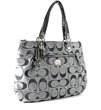 Coach Signature Lurex Glam Tote Handbag Ash