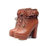 Charm Foot Womens Sweet Lolita Platform Chunky Heel Ankle Boots