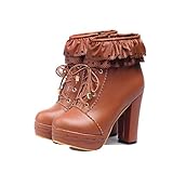 Charm Foot Womens Sweet Lolita Platform Chunky Heel Ankle Boots