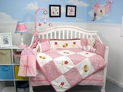 SoHo Pink Suede Butterflies Garden Baby Crib Nursery Bedding Set 13 pcs included Diaper Bag with Changing Pad & Bottle Case
