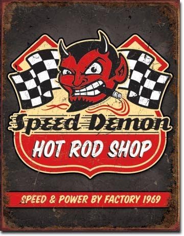 SPEED DEMON HOD ROD SHOP GARAGE DISTRESSED METAL SIGN