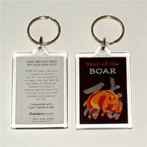 Asian Oriental Chinese Zodiac Key Fob Ring Chain Year of the Boar Born 1923 1935 1947 1959 1971 1983 1995 2007 2019