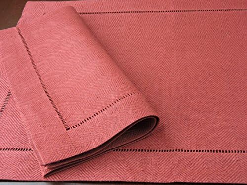 Nobel Linen Napkin 24in (61cm) Square Herringbone Weave Finished with Hand-Made Hemstitch - Blood Orange