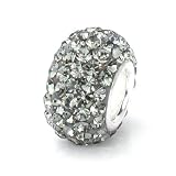 Bella Fascini Gunmetal Gray Pave European Bead Charm, Made with Swarovski Crystal Elements and Sterling Silver