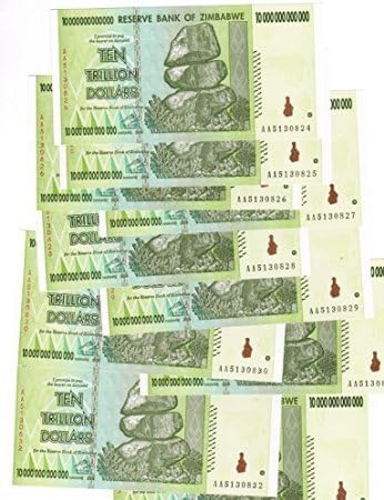 Zimbabwe 100 Trillion Dollars (Ten $10 Trillion Dollar Notes)