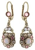 Michal Negrin Adorable Dangle Earrings Adorned with Pink and Beige Swarovski Crystals Flower Details; Handmade in Israel