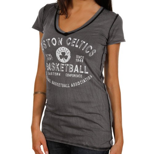 Boston Celtics Ladies Seam Wash Premium V-Neck T-Shirt - Black (Small)