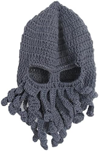Women Man Unisex Warm Novelty Funny Beard Octopus Hats Handmade Knitting Wool Caps (Grey)