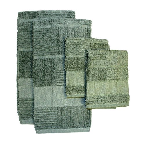 Ritz Gourmet Collection Egyptian Cotton 4-Piece Kitchen Towel and Dish Cloth Set, Moss Green